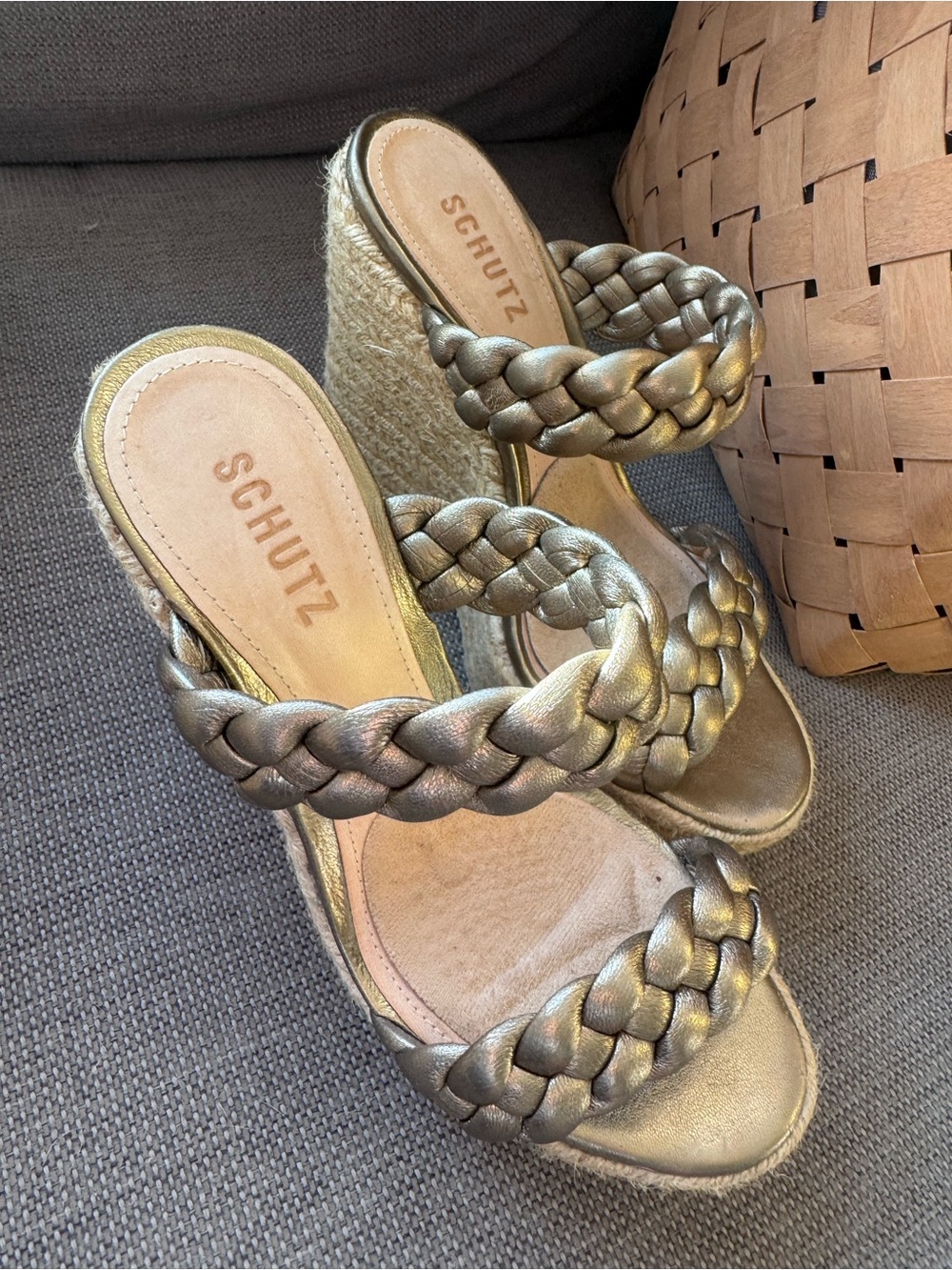 SCHUTZ gold braided strap  platform wedge espadrilles - Picture 6 of 7